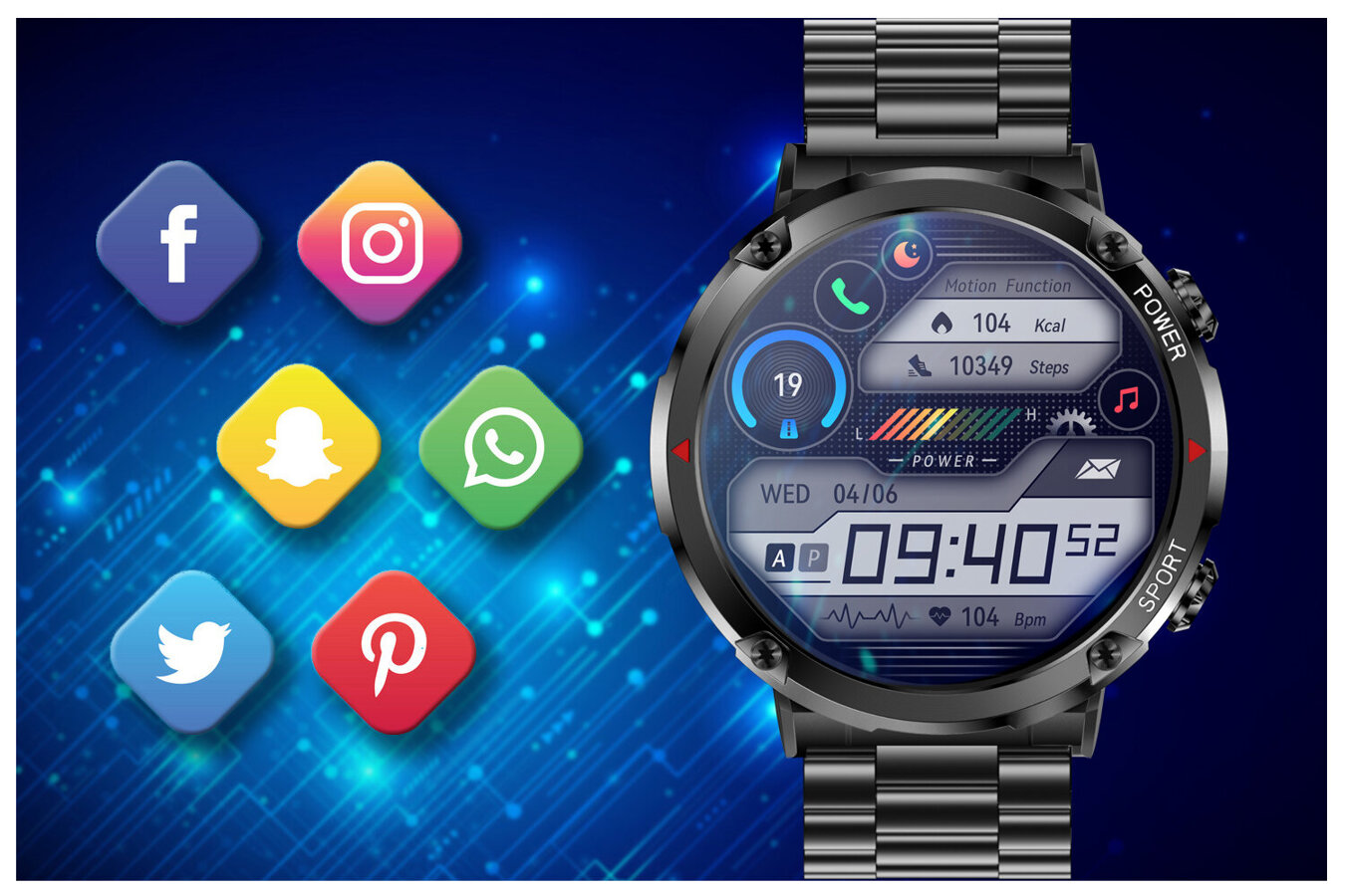 SMARTWATCH MĘSKI GRAVITY GT21-1 - BLUETOOTH CALL, DODATKOWY PASEK (sg025a)