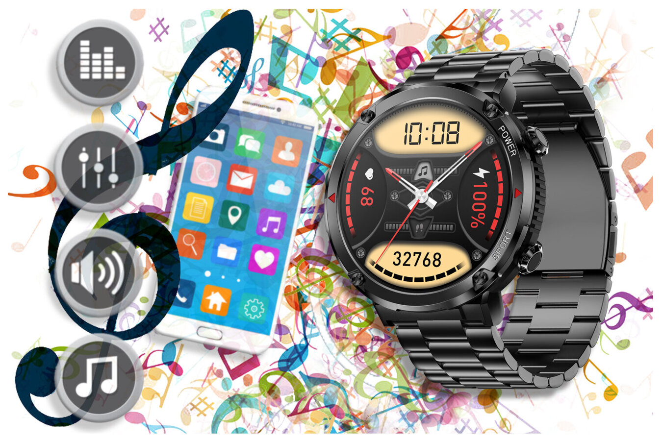 SMARTWATCH MĘSKI GRAVITY GT21-1 - BLUETOOTH CALL, DODATKOWY PASEK (sg025a)