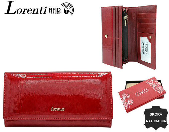 Skórzany portfel damski na karty z ochroną RFID Protect - Lorenti