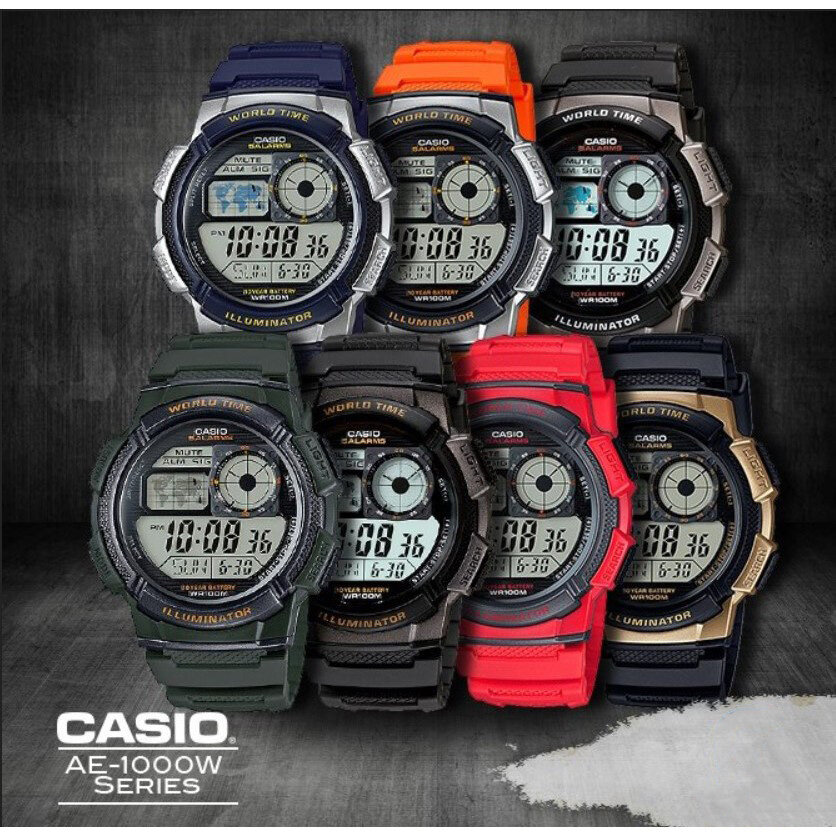 ZEGAREK MĘSKI CASIO AE-1000W 2AV (zd073e) - WORLD TIME + BOX